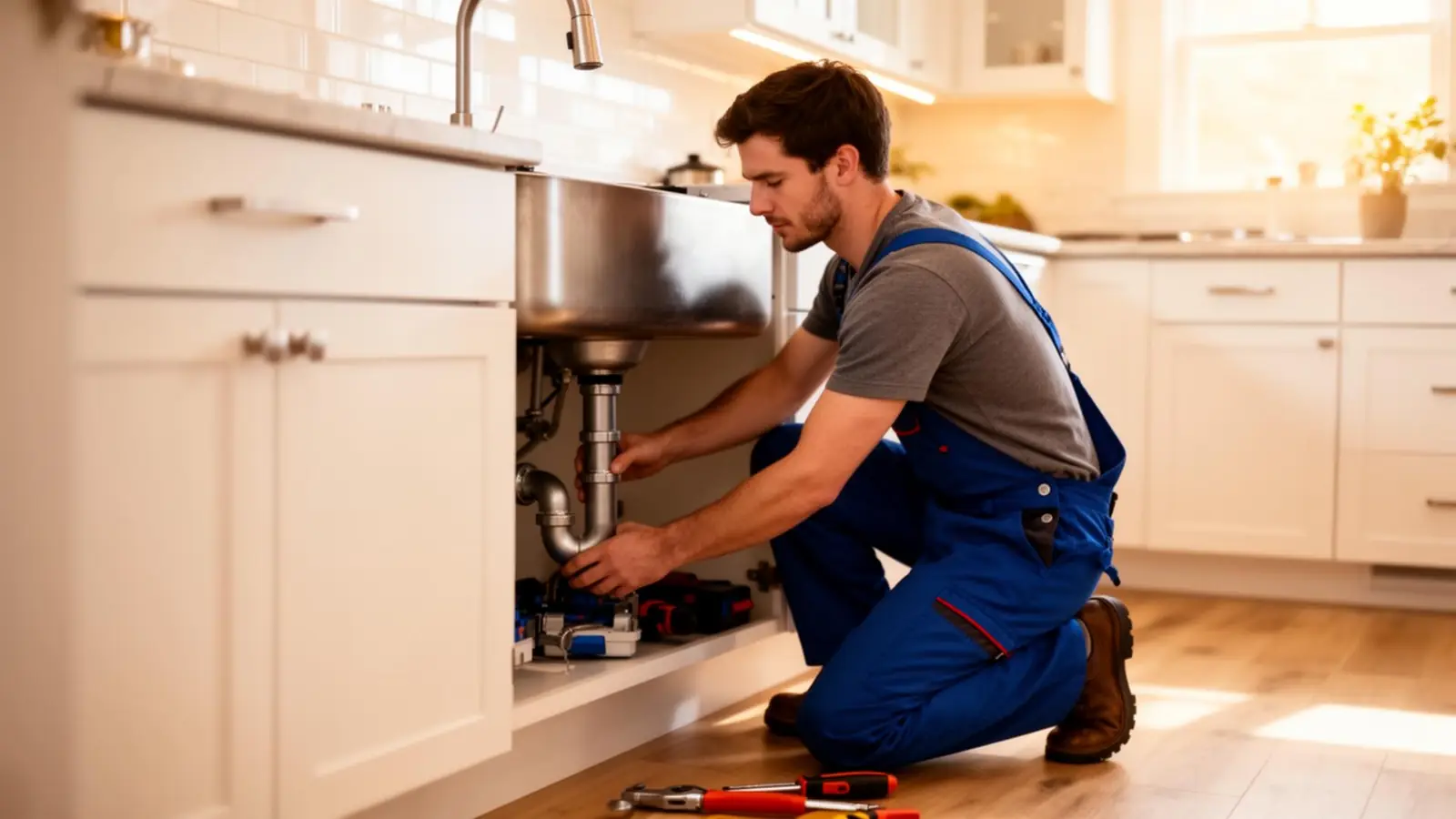 Brad's Plumbing technician working on residential plumbing in Katy, TX